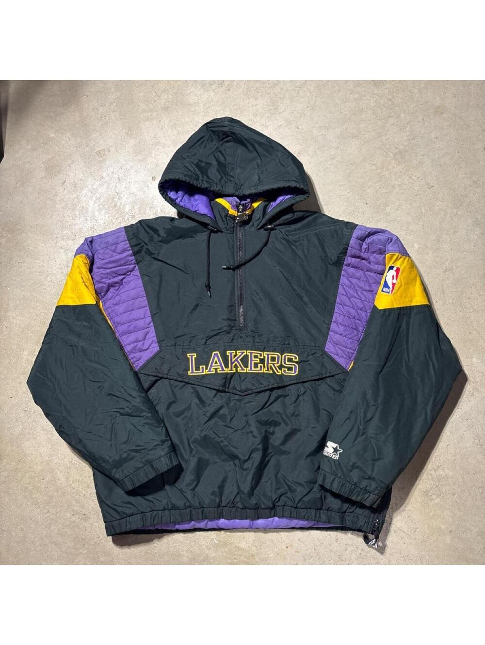 Vintage 90s Starter Los Angeles Lakers Pullover Jacket Black Mens XXL NBA